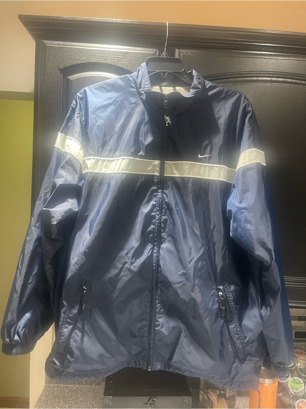 Vintage 90s Nike Jacket Mens XL Navy Lined Windbreaker Swoosh Logo Gray Tag